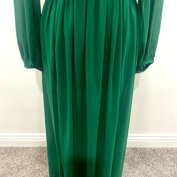 HUNTER GREEN MAXI DRESS, SIZE LARGE,LINED, DOUBLE SPLIT - Picture 5 of 9
